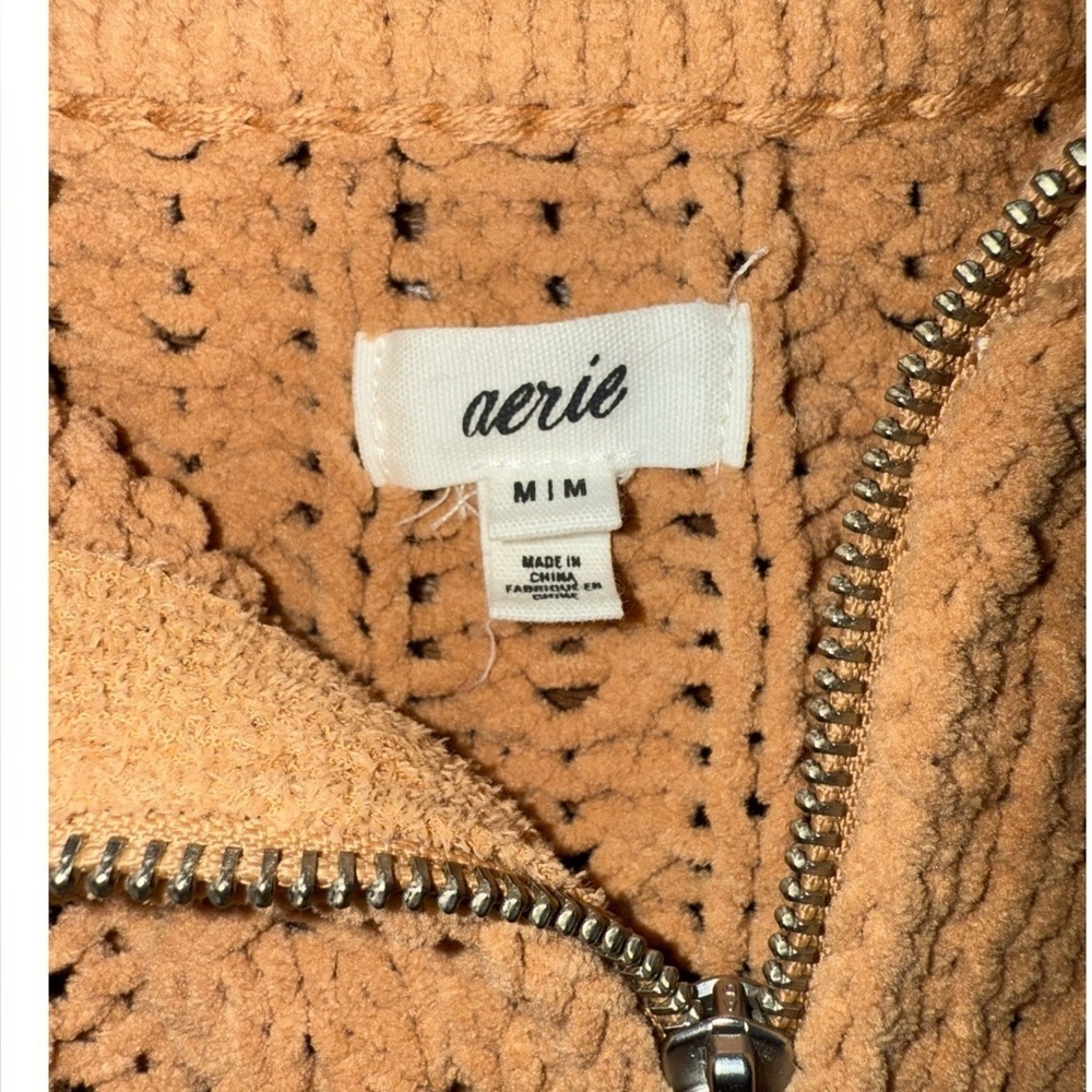 ▶️ Aerie ◀️ Oversized Cable Knit Quarter Zip Sweater Camel Brown Size Medium - Picture 7 of 12
